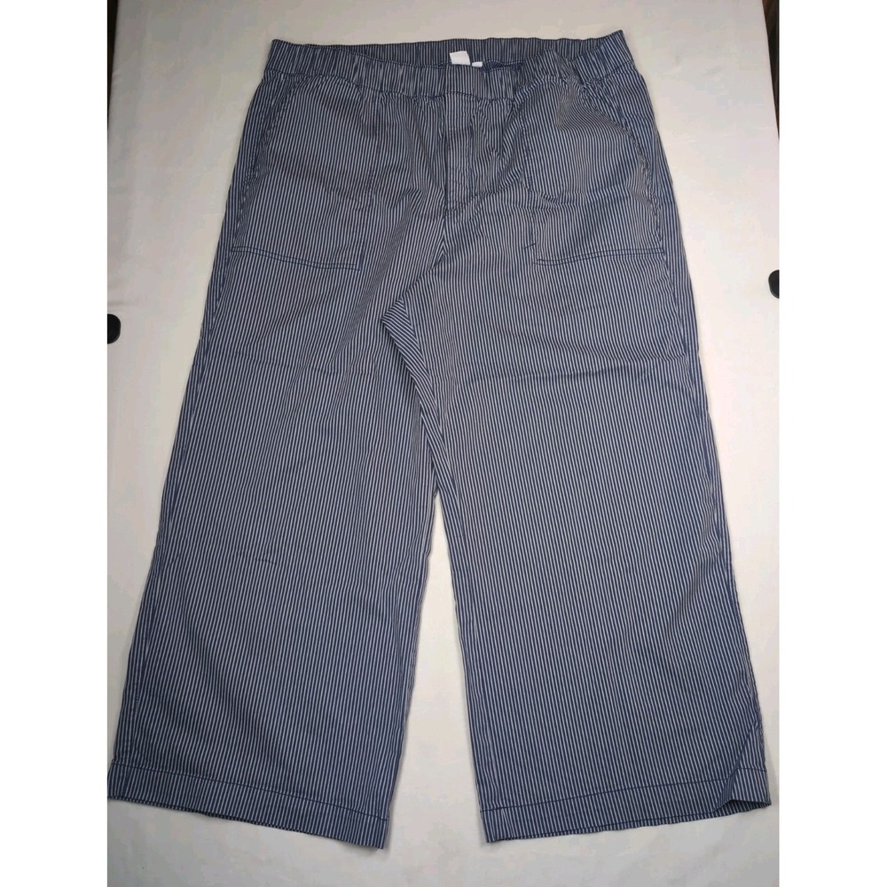 Gap Women's XXL Navy White Pin Striped Easy Pants Wide Leg High Waist Crop